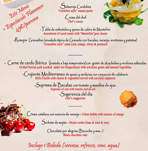 Menús de cena de Navidad Restaurante Flamenco Jardines de Zoraya